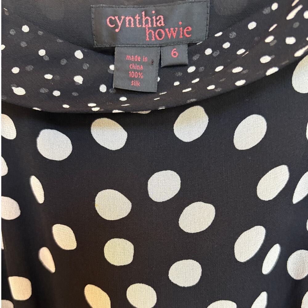 Cynthia Howie Vintage Silk Polka Dot Bias Cut Layered Midi Dress with Tie size 6 - Picture 2 of 13